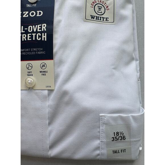 IZOD Mens All Over Stretch Dress Shirt White Size 18 1/2 35-36 TALL Wrinkle Free - Picture 4 of 6